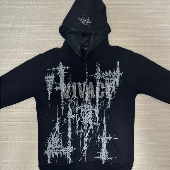 Large Black Rhinestone Satin Lined Unisex Hoodie for Curly Hair - Picture 4 of 4